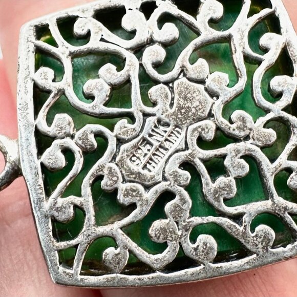 Hallmarked NK Sterling Silver Green Turquoise  Bracelet 31 Grams 8 Inch - Picture 3 of 6